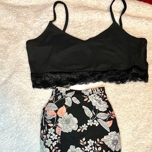 Black crop with flower pajama pants